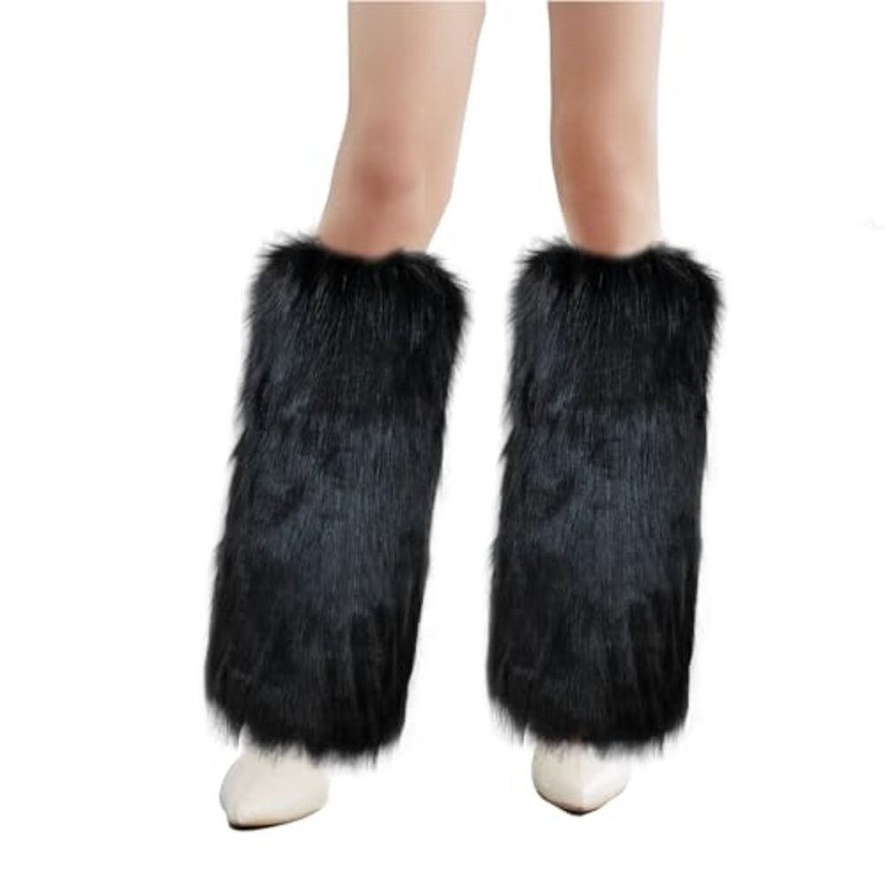 Womens Furry Leg Warmers Winter Faux Fur Boot Covers Halloween